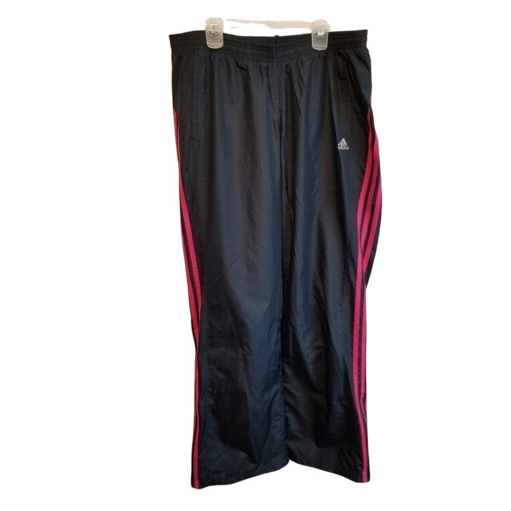 Adidas Y2K Vintage Wide Leg Track Pants Navy Pink Stripe Mesh Lined Large - Picture 2 of 5